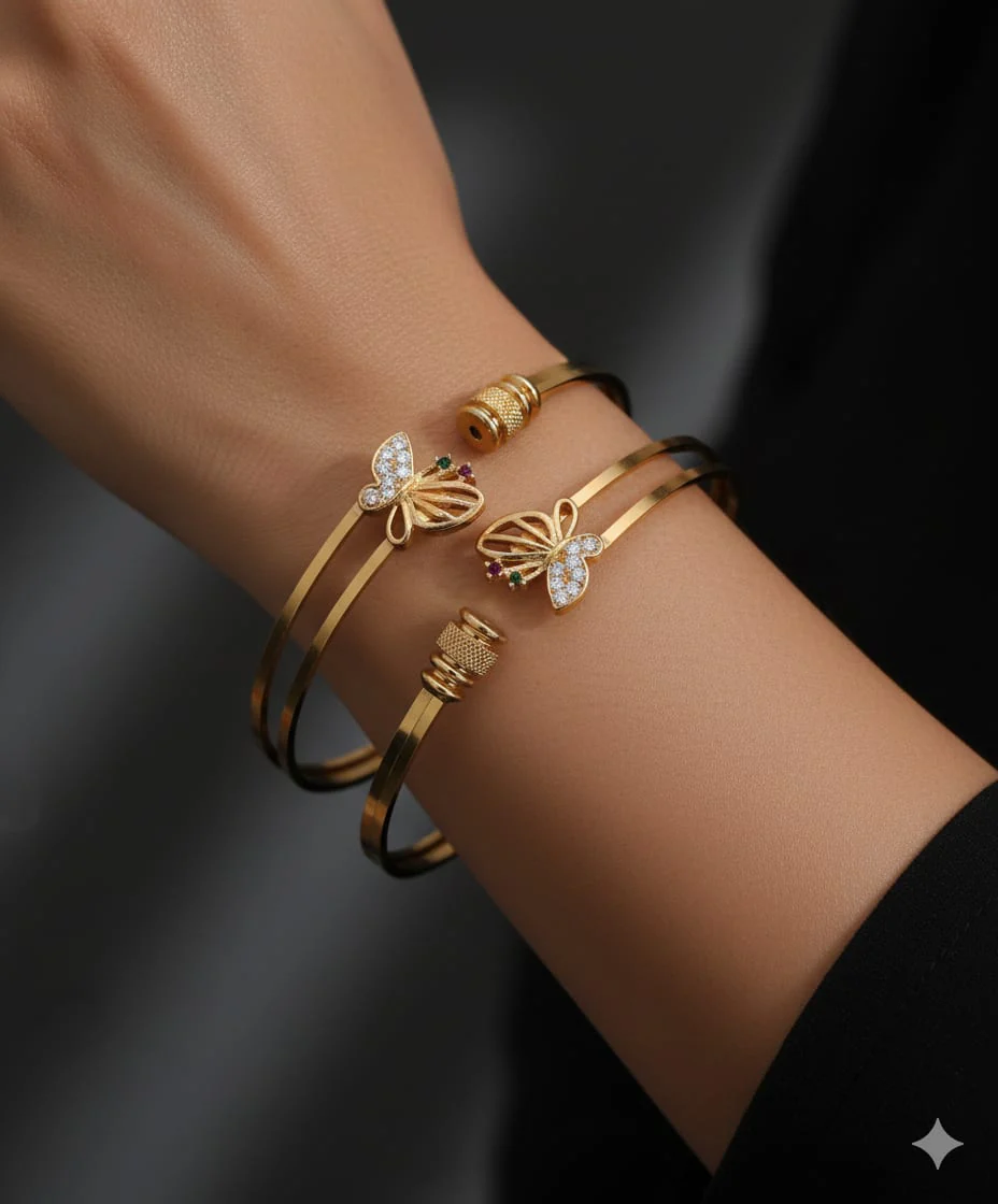 High Gold Plated Butterfly Ad Diamond Studded Bangles For Women - Image 3