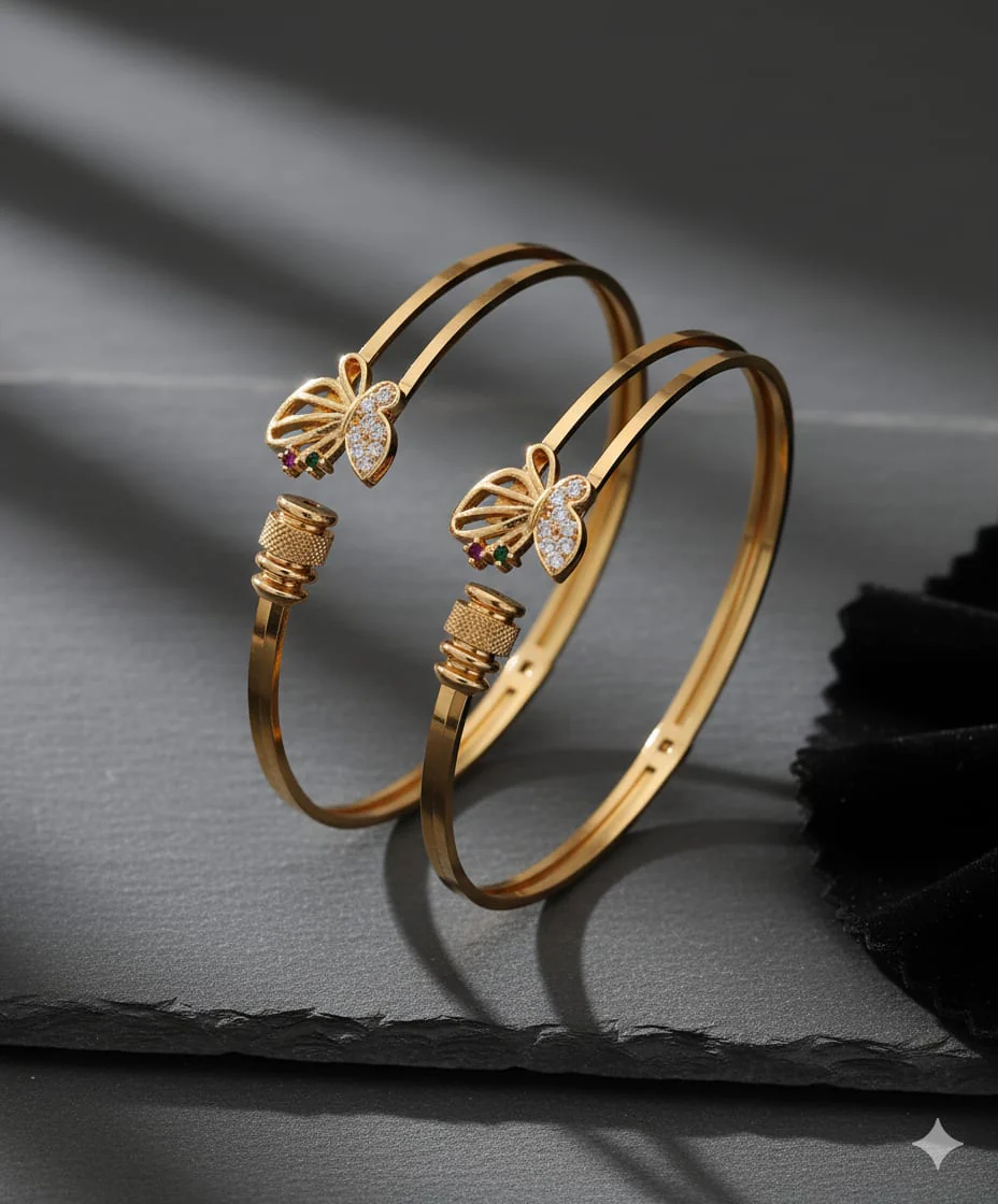 High Gold Plated Butterfly Ad Diamond Studded Bangles For Women - Image 4