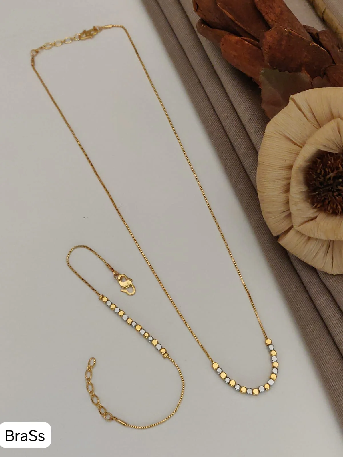 Micro Gold Plated Dual-Tone Beaded Chain & Bracelet Set - Image 5