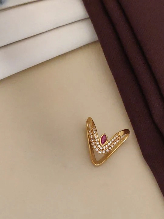 Gold Plated Ad Diamond Studed Fancy 2 Pcs Ring - Image 3