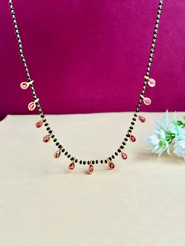 New Designer High Gold Plated Ad Diamond Studed Fancy Ovel Mangalsutra For Women - Image 3