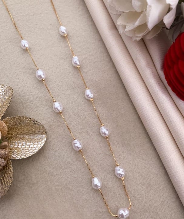 Gold Plated Pearl Drop Fancy Chain Necklace With Earrings For Women - Image 4