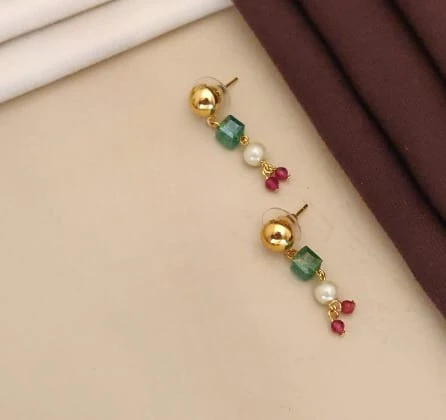 Designer High Gold Plated Ad Diamond Studed Fancy Crystle Pearl Mala With Earring - Image 3
