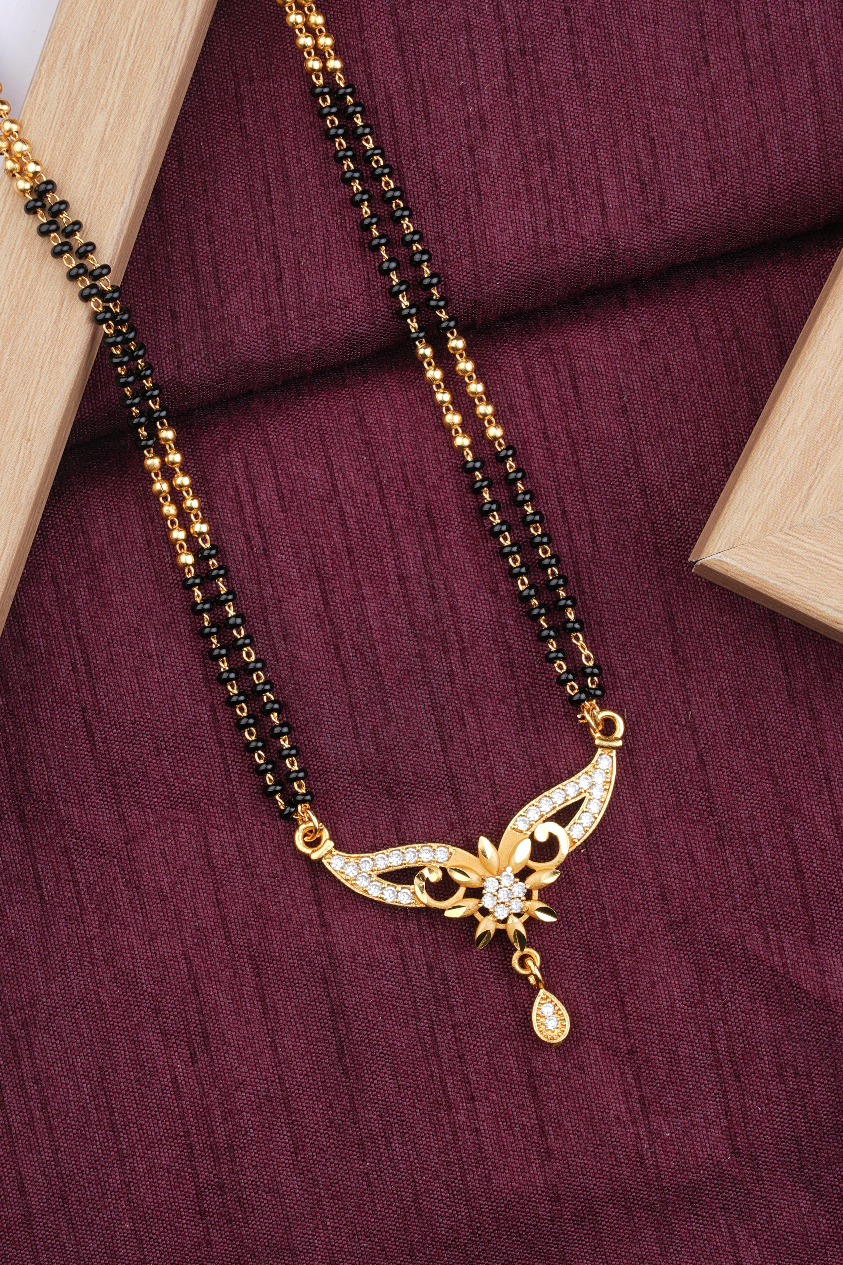 Elegant Dual Mangalsutra Combo Set with Floral Tassel & Diamond Pendant Design - Image 3