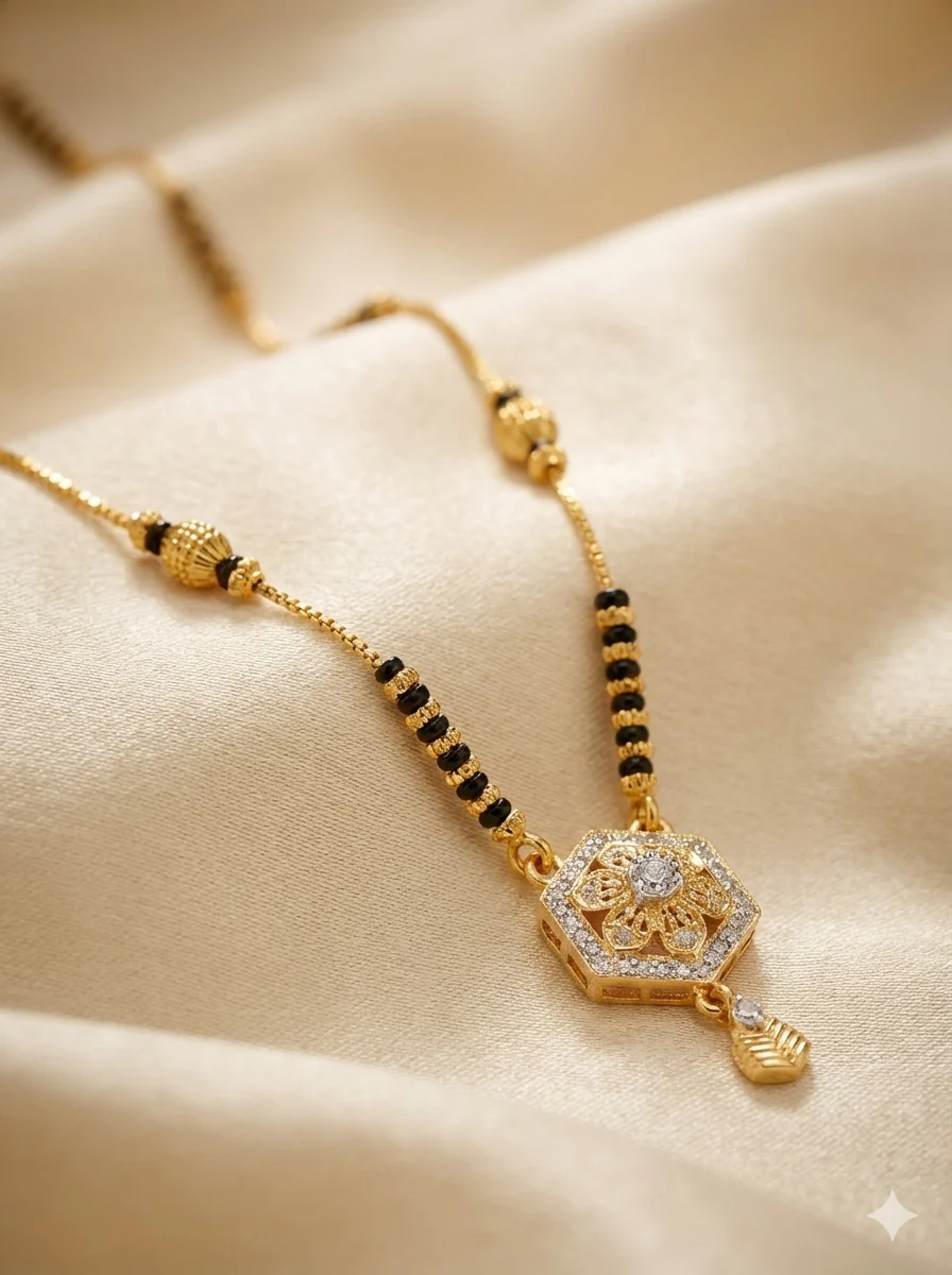 Elegant Hexa Floral AD Diamond Micro Gold Plated Mangalsutra - Image 3