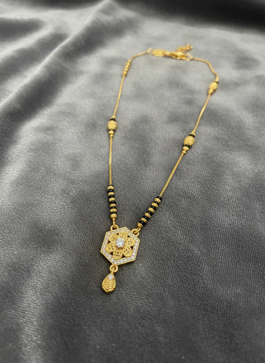 Elegant Hexa Floral AD Diamond Micro Gold Plated Mangalsutra - Image 4
