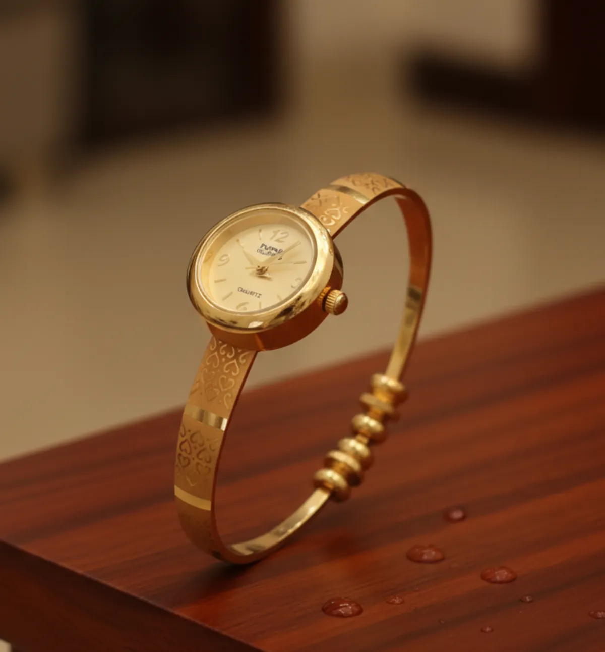 Gold Plated White Dial Adjustable Bracelet Watch For Women - Image 5