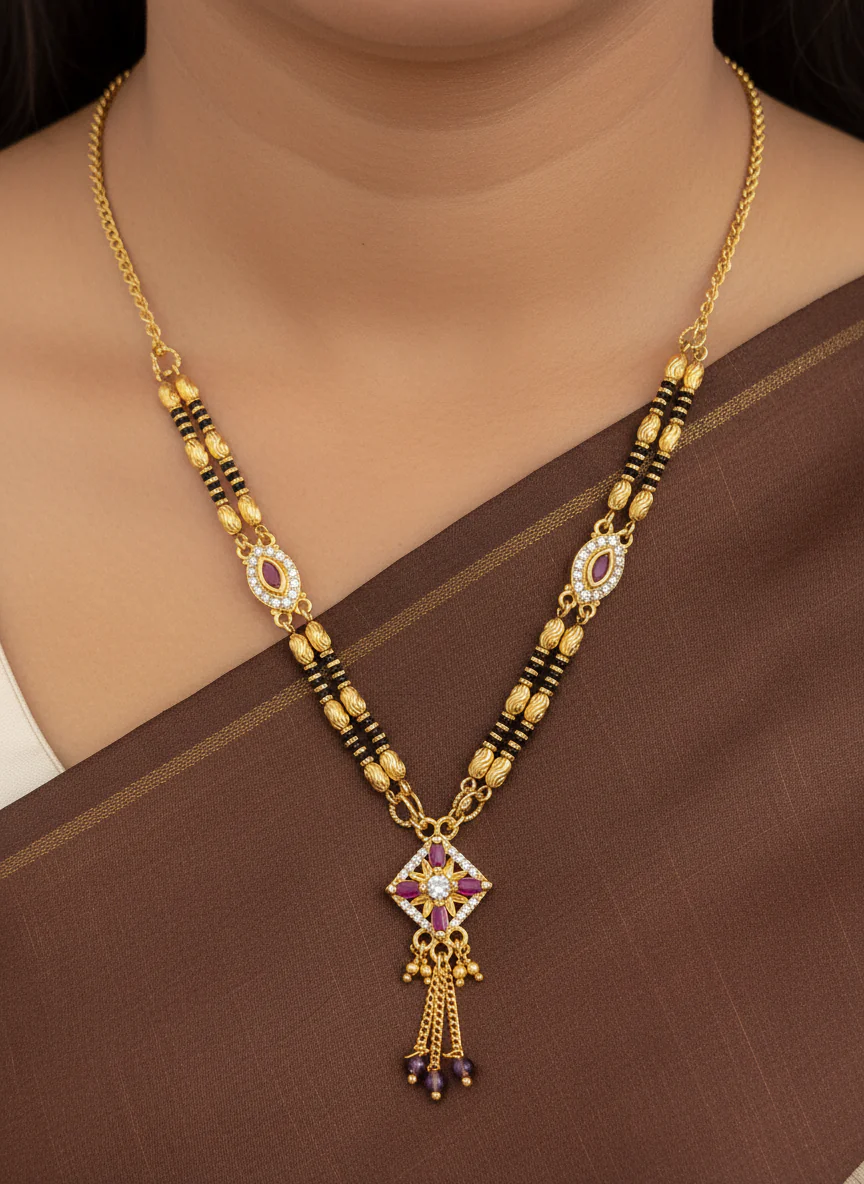 Graceful Black gold plated Bead AD Diamond Pendant Mangalsutra - Image 3