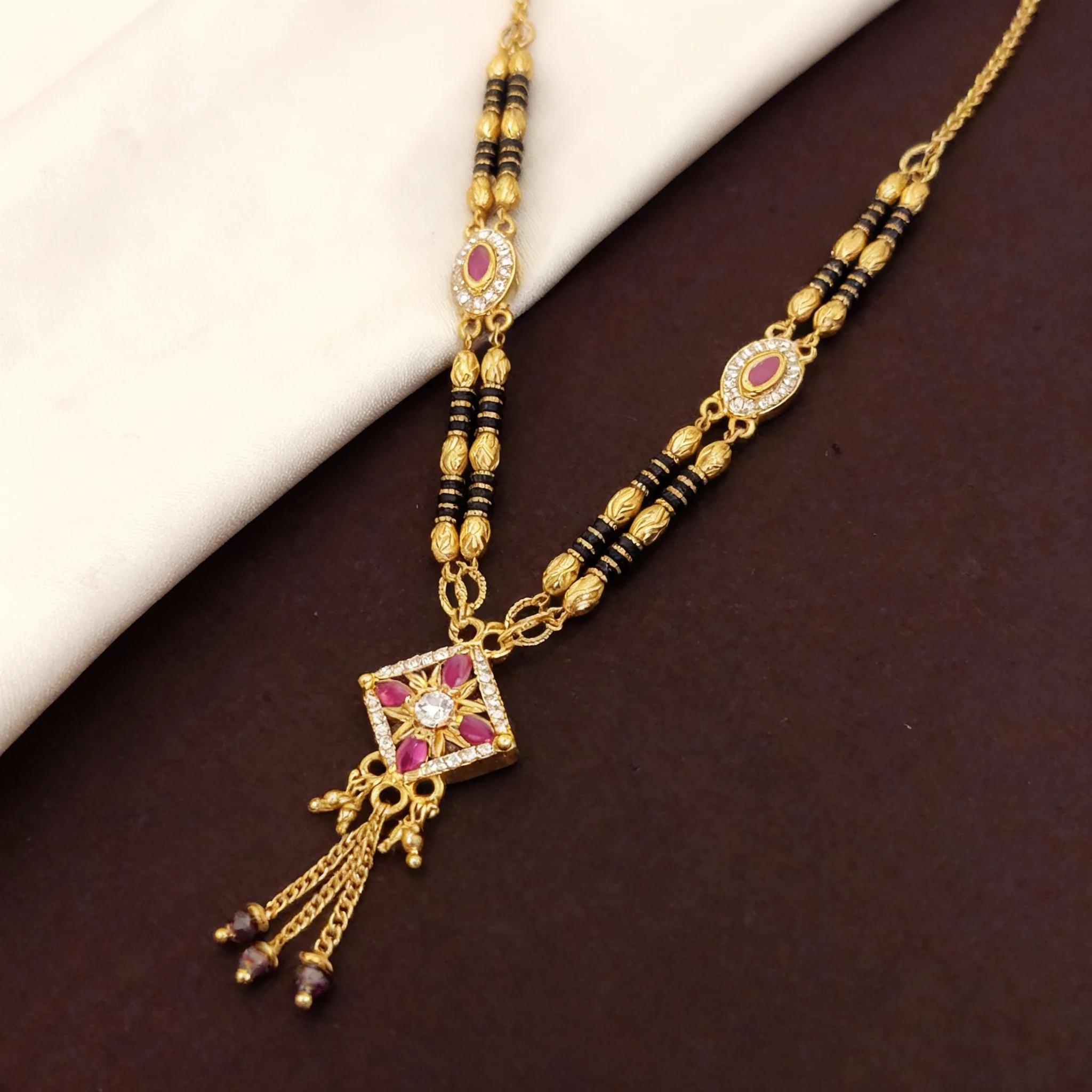 Graceful Black gold plated Bead AD Diamond Pendant Mangalsutra - Image 4