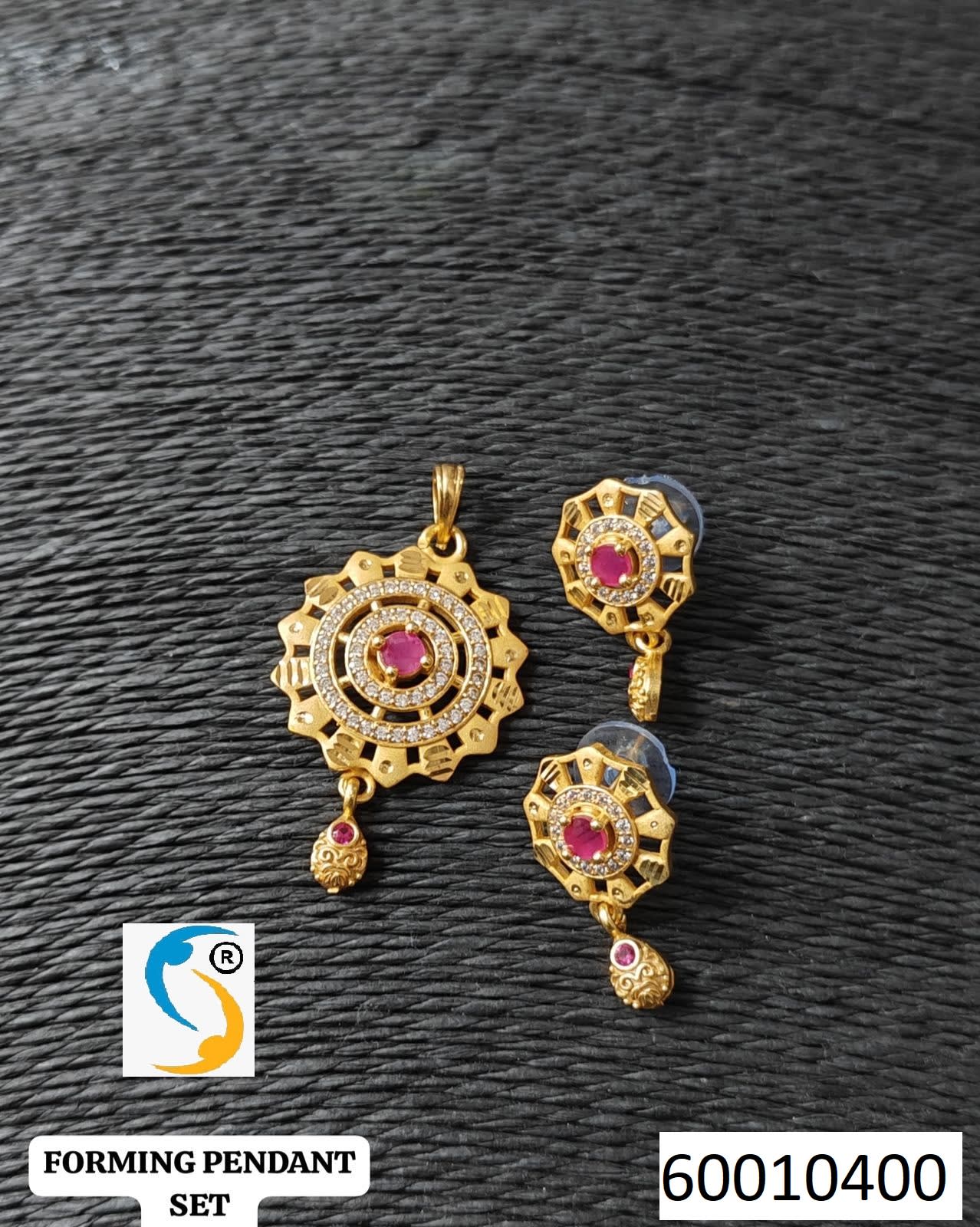 High Gold Plated Stunning American Diamond And Pink Diamond Studded Forming Designer Round Pendent Set - Image 3