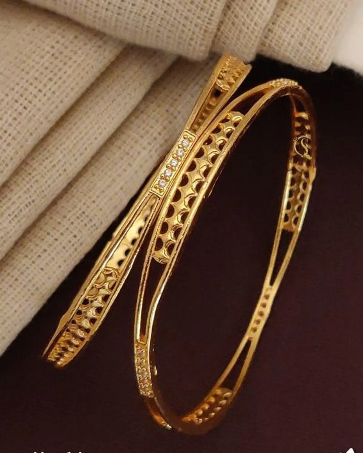 Micro Gold Plated Ad Diamond Casual Wear 2 Pcs Fancy Bangle For Women - Image 3