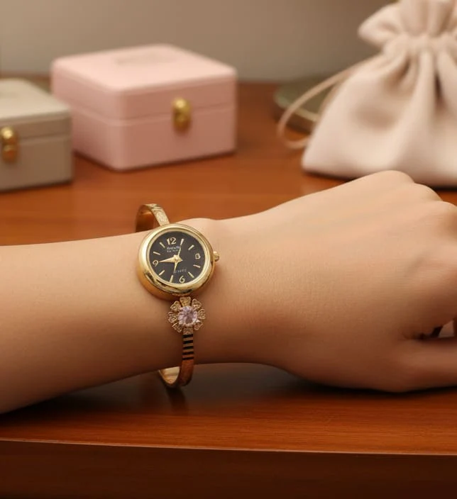 High Gold Plated Ad Diamond Adjustable Watch For Women - Image 4