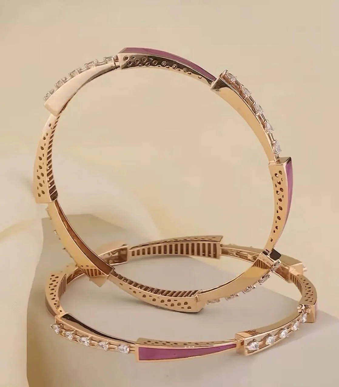Rose Gold Plated Ad Diamond Meenakari Fancy 2 Pcs Bangles For Women - Image 3