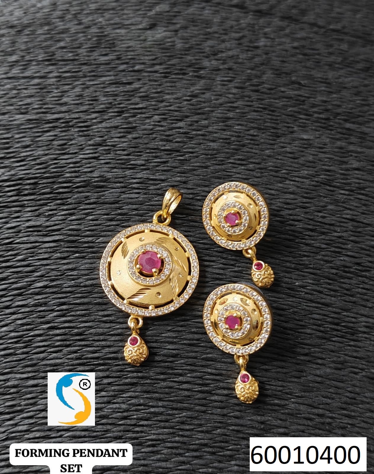 High Gold Plated Stunning American Diamond And Pink Diamond Studded Forming Designer Beautiful Round Pendent Set - Image 3