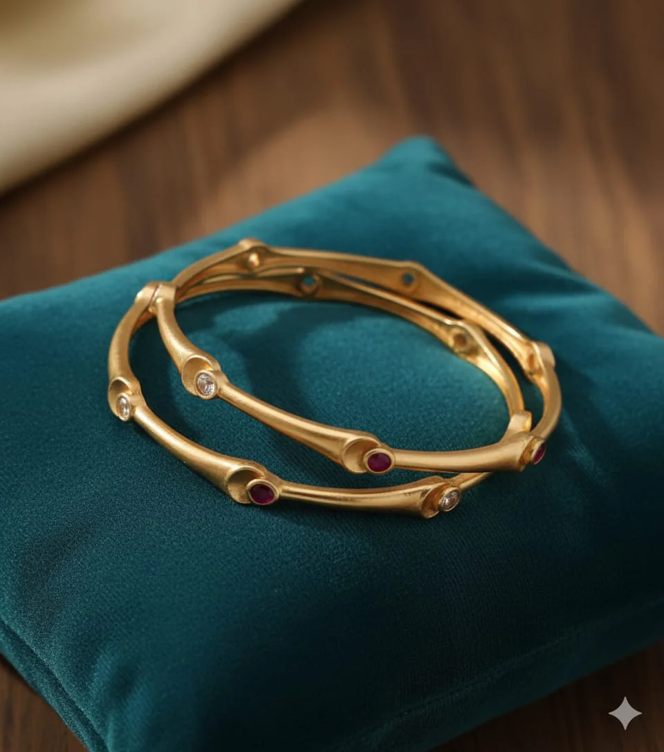 Micro Gold Plated Ad Diamond & Stone Studded Fancy Bangles – Set Of 2 - Image 3