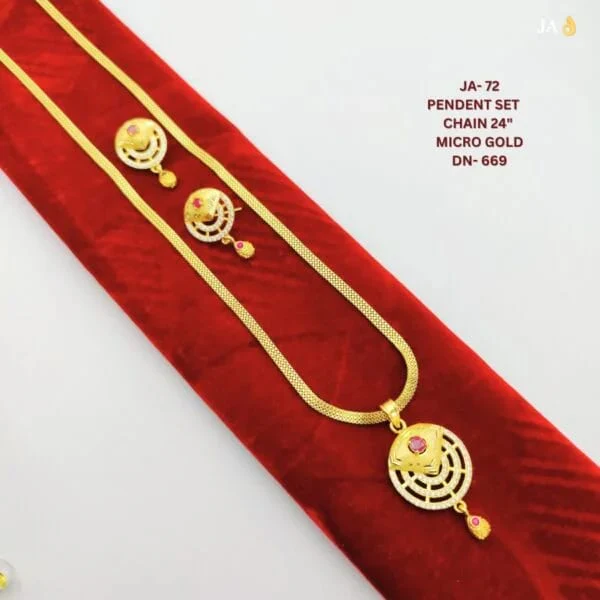 High Gold Plated Ad Diamond Studed Fancy Roud Design Pendent Chain With Ring - Image 3