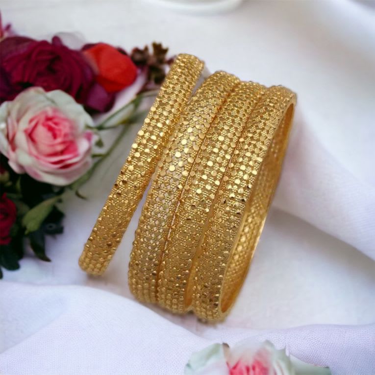 New Designer High Gold Plated Dot Design Fancy 4 Pcs Bangle For Women - Image 3
